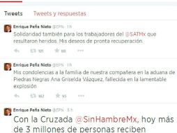 'Mis deseos de pronta recuperación', escribió el Mandatario en su cuenta de Twitter. ESPECIAL /