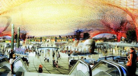 El diseño del aeropuerto conecta con la esencia del pasado mexicano y 'nos conectará al futuro'. SUN /