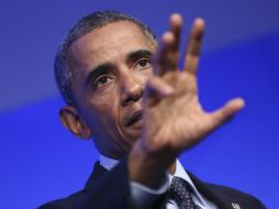 El presidente estadounidense, Barack Obama, pronuncia un discurso durante la segunda jornada de la cumbre de la OTAN. EFE /