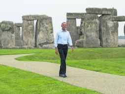 De turista. El presidente Barack Obama recorrió el Parque Stonehenge en Amesbury, Reino Unido. AFP /