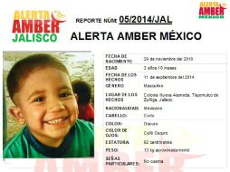 Las autoridades de Jalisco buscan al menor Brandon Maciel de tres años y medio de edad. ESPECIAL  jalisco.gob.mx  /