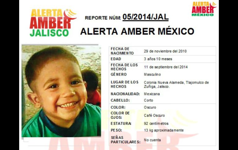 Las autoridades de Jalisco buscan al menor Brandon Maciel de tres años y medio de edad. ESPECIAL  jalisco.gob.mx  /