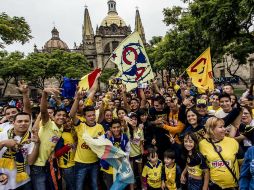 Seguidores de las Águilas se reunieron en la Plaza Liberación para marchar juntos hacia el Jalisco. EL INFORMADOR  A. Hernández  /