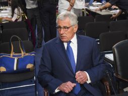 Manifestantes mostraron su desacuerdo a la guerra durante la ponencia de Hagel. AFP S. Loeb  /