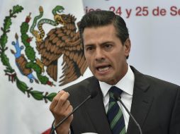 Peña Nieto participa en el 'Tercer Foro Nacional Sumemos Causas. Por la Seguridad, Ciudadanos + Policías'. AFP / Y. Cortez