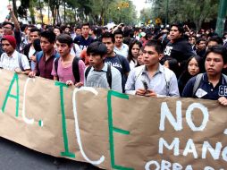 Imagen de la manifestación realizada por alumnos del Politécnico este jueves. NTX /