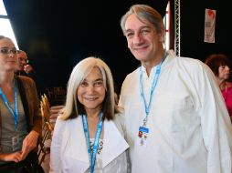 María Kodama, viuda de Borges y el escritor mexicano Alberto Ruy-Sánchez en el estreno de un cortometraje sobre Octavio Paz. NTX / D. del Río