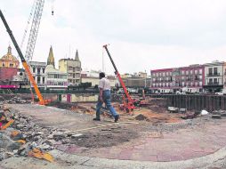 Obras. Vista, desde la esquina de Independencia y Zaragoza, del predio donde se edifica el Mercado Corona. EL INFORMADOR / E. Barrera