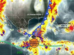 En el Atlántico, el huracán ''Gonzalo'' se localiza próximo a costas mexicanas sin representar peligro para el territorio nacional. ESPECIAL / smn.cna.gob.mx