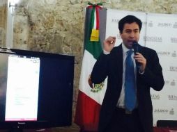 David Gómez Álvarez, durante la presentación de la nueva aplicación para dispositivos móviles. TWITTER / @gonzalo7sanchez