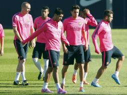 Los jugadores del FC Barcelona, durante el entrenamiento que el equipo. EFE / A. Dalmau