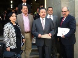 Amalia García, Héctor Bautista, Carlos Navarrete y Pablo Gómez, durante el encuentro con la ministra Margarita Luna Ramos. TWITTER / @prensaeloi