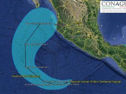 De acuerdo al Sistema Meteorológico Nacional, la tormenta se desplaza con lentitud hacia el oeste. ESPECIAL / smn.conagua.gob.mx