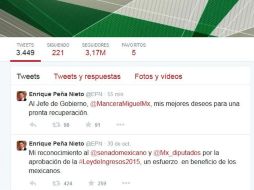 El mensaje se puede ver en la cuenta de Twitter de Enrique Peña Nieto (@EPN). TWITTER / @EPN