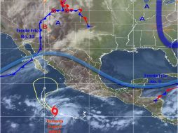 La tormenta tropical 'Vance' se localiza a 915 kilómetros al sur-suroeste de Manzanillo, Colima. ESPECIAL / smn.cna.gob.mx