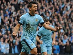 El argentino Sergio Agüero festeja el único gol del encuentro. EFE / P. Powell