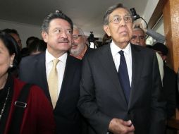 Carlos Navarrete, presidente nacional del PRD, y Cuauhtémoc Cárdenas, en la reunión previa a la renuncia de este último. SUN / RML