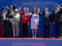 (De izq a der) Evo Morales, José Mujica, Dilma Rousseff, Cristina Fernández, presidente de Paraguay, Horacio Cartes y Nicolás Maduro. AP / N. Pisarenko