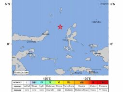 El hipocentro del sísmo fue localizado a 54 kilómetros de profundidad y a 168 kilómetros al noroeste de Ternate. EFE /