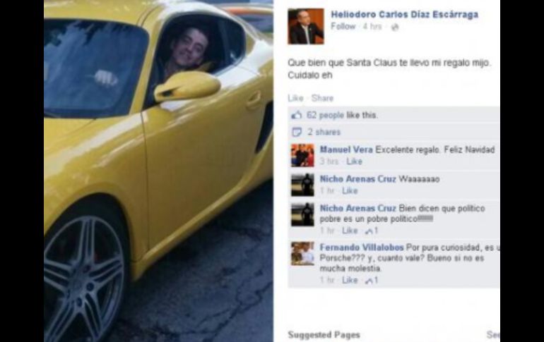 En Facebook, Heliodoro Díaz Escárraga presumió el regalo de Navidad que dio a su hijo. FACEBOOK / Heliodoro Carlos Diaz Escarraga