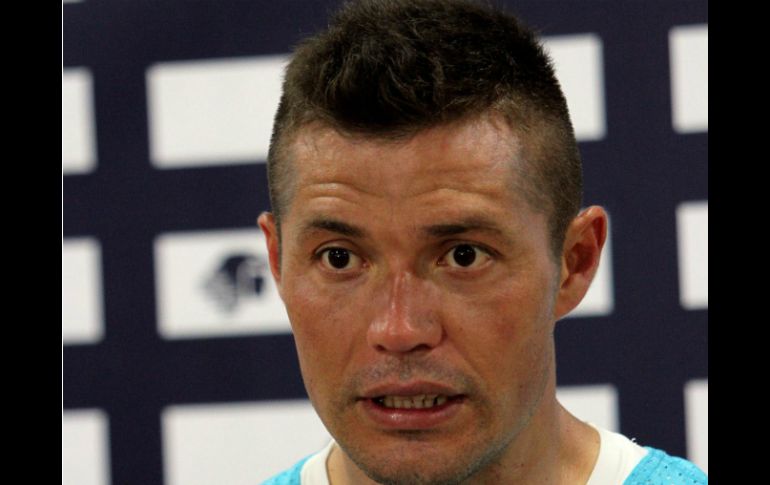 El jugador uruguayo durante la rueda de prensa ofrecida en el Estadio Olímpico Universitario tras el entrenamiento de hoy. NTX / C. Báez