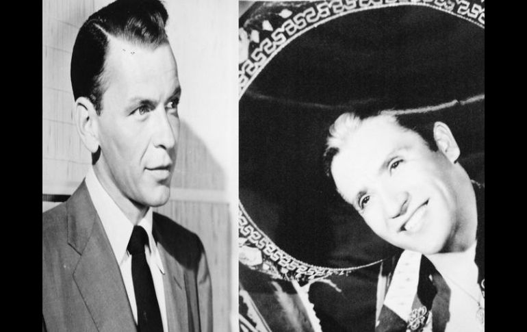 Estrellas. De izquierda a derecha, Frank Sinatra y Miguel Aceves Mejía. ESPECIAL /