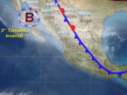 Imagen del Servicio Meteorológico Nacional que muestra el frío 25 y a la masa de aire frío que propiciará. YOUTUBE / smnmexico