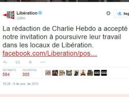 El diario Liberation ya había prestado sus instalaciones al semanario en el 2011. TWITTER / @libe