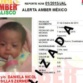 Desactivan Alerta Amber por bebé de dos meses de edad