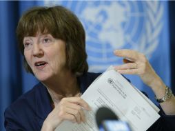 La presidenta del Comité de la ONU sobre los Derechos del Niño, Kirsten Sandberg, durante una rueda de prensa. EFE / M. Trezzini