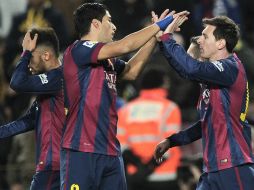 Messi celebra su gol con el que abrió el marcador para los blaugranas. AFP / J. Lago