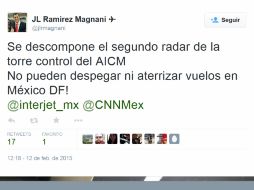 El director Adjunto de la Presidencia de Interjet, José Luis Ramírez informó de los retrasos en su cuenta de Twitter. TWITTER / @jlrmagnani