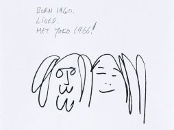 'Forever love'. El dibujo plasma cómo se conoció la pareja, en 1966 en una galería londinense. AP / Yoko Ono