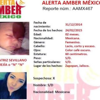 Activan Alerta Amber por bebé desaparecida en Zapopan