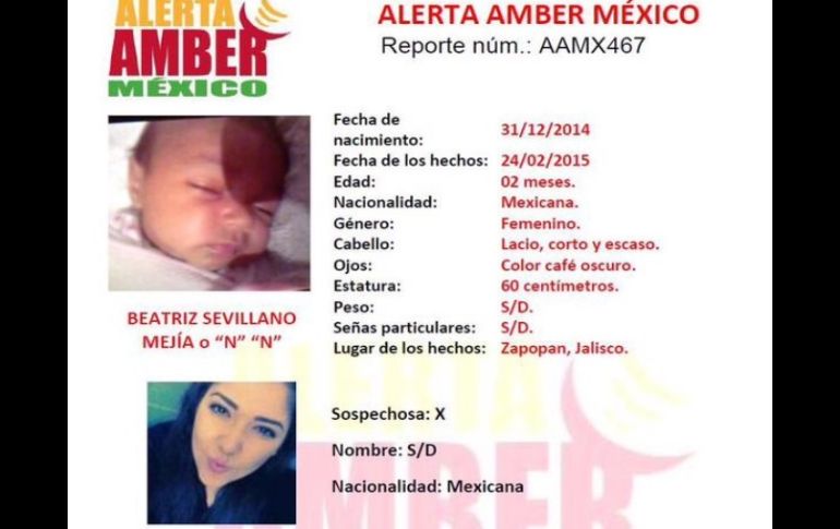 Imagen con la información oficial de la desaparición de la menor. ESPECIAL /