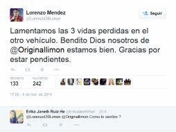 El vocalista de la banda escribió en su cuenta de Twitter sobre el accidente. TWITTER / @Originallimon