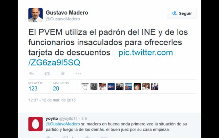 Gustavo Madero utilizó su cuenta de Twitter para externar sus quejas. TWITTER / @GustavoMadero
