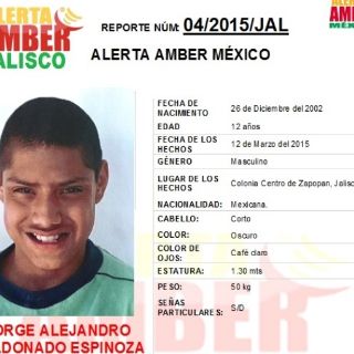 Activan Alerta Amber por menor desaparecido en Zapopan