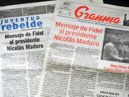 Fotografía de un mensaje del ex presidente de Cuba, Fidel Castro, publicado en los periódicos Jueventud Rebelde (i) y Granma. EFE / E. Mastrascusa