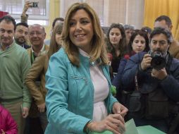 El PSOE, liderado en Andalucía por Susana Díaz, una figura en auge de la política española, pierde votos respecto a 2012. EFE / J. Muñoz