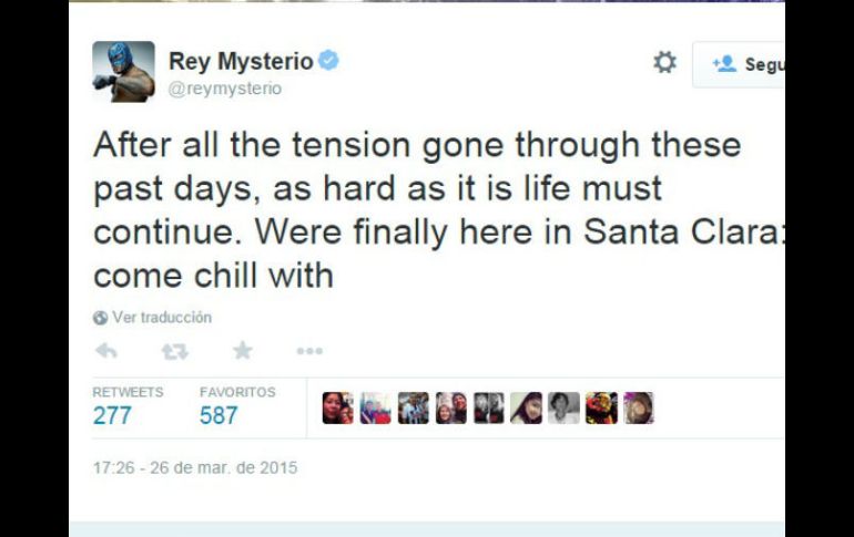 El 'amo del 619' comentó que arribó a Santa Clara, California. TWITTER / @reymysterio