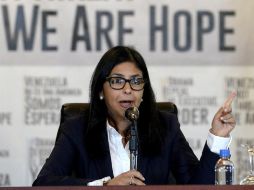 ''Existen unas normas internacionales que deben ser acatada'', dice la canciller venezolana, Delcy Rodríguez. AFP / F. Parra