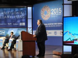 Agustín Carstens, en su participación en el marco de la reunión de Primavera del FMI y del BM en Washington. NTX / ESPECIAL