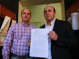 Marco Valerio (d) solicita ante el Congreso del Estado que Hernández sea investigado por supuesta red de corrupción. ESPECIAL / Movimiento Ciudadano