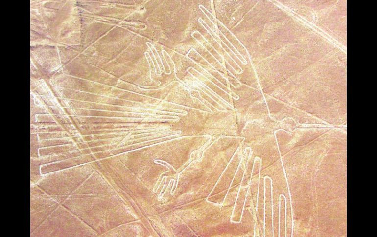 Una enorme ave de cientos de metros de longitud, trazada con precisión en  la  desértica planicie del Perú. EL INFORMADOR / P. Fernández