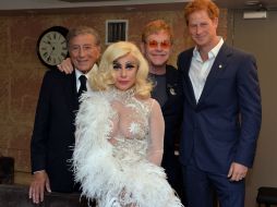 De izquierda a derecha, Tony Bennet, Lady Gaga, Elton John y el príncipe Harry de Inglaterra. AP / M. Allan