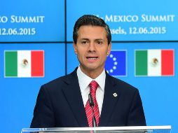 El presidente, Enrique Peña Nieto, durante su intervención en la séptima Cumbre entre la Unión Europea (UE) y México. AFP / E. DUNAND
