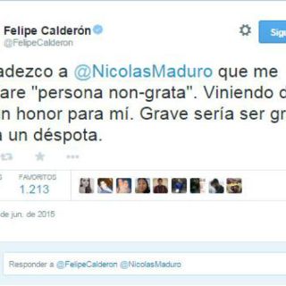 Calderón llama 'déspota' a Maduro tras declararlo 'non grato'