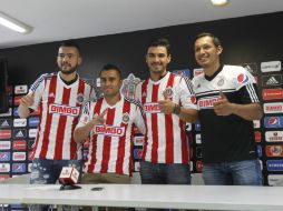 Los futbolistas Michel Vázquez, Edwin Hernández, Oswaldo Alanis y Rodolfo Cota durante su presentación. EL INFORMADOR / A. Camacho
