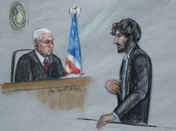 Dibujo de la audiencia de este miércoles en que Tsarnaev dijo sentir el sufrimiento que causó y el daño que hizo. AP / J. Flavell Collins
